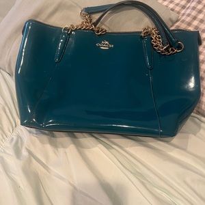 Teal patent leather coach Jetset bag